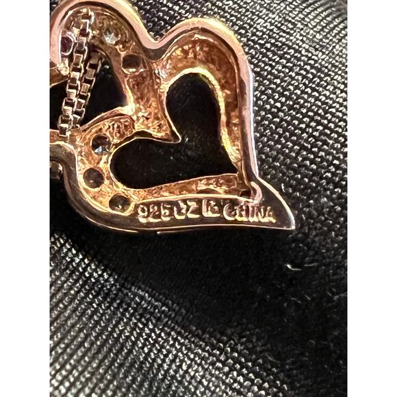 925 silver gold plate CZ rhinestones double link hearts necklace Valentine gift - Picture 6 of 8